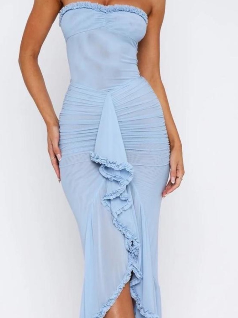 WHITE FOX Still Got It Mesh Maxi Dress Light Blue